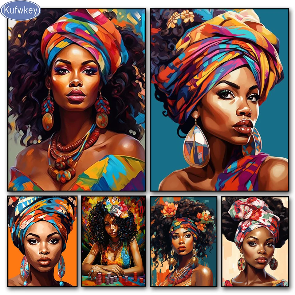 American African Black Woman 5D DIY Diamond Embroidery Painting Abstract Sexy Poker Girl Portrait Cross Stitch Mosaic Home Decor