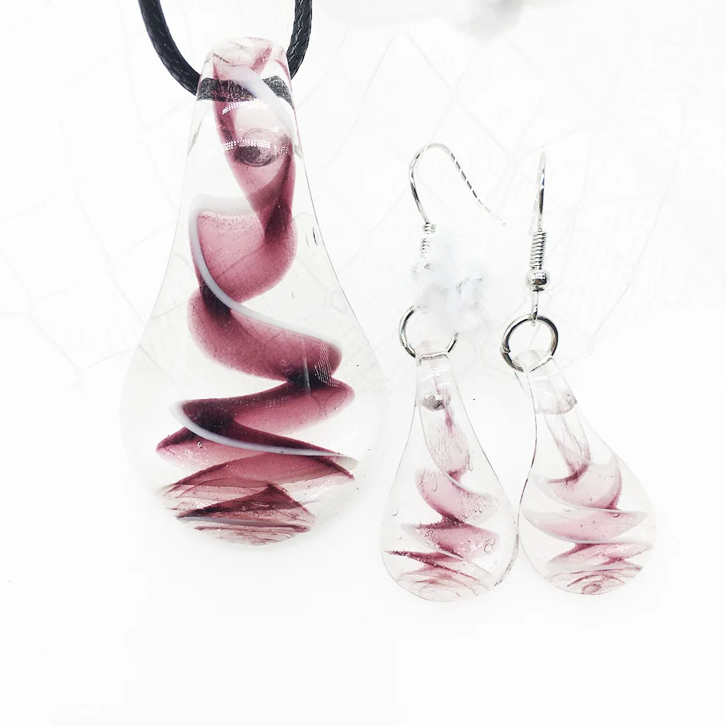 6 Set Mix Shapes Murano Glass Lampwork Pendant Necklace Earrings For Women Butterfly Starfish Spiral Water Drops