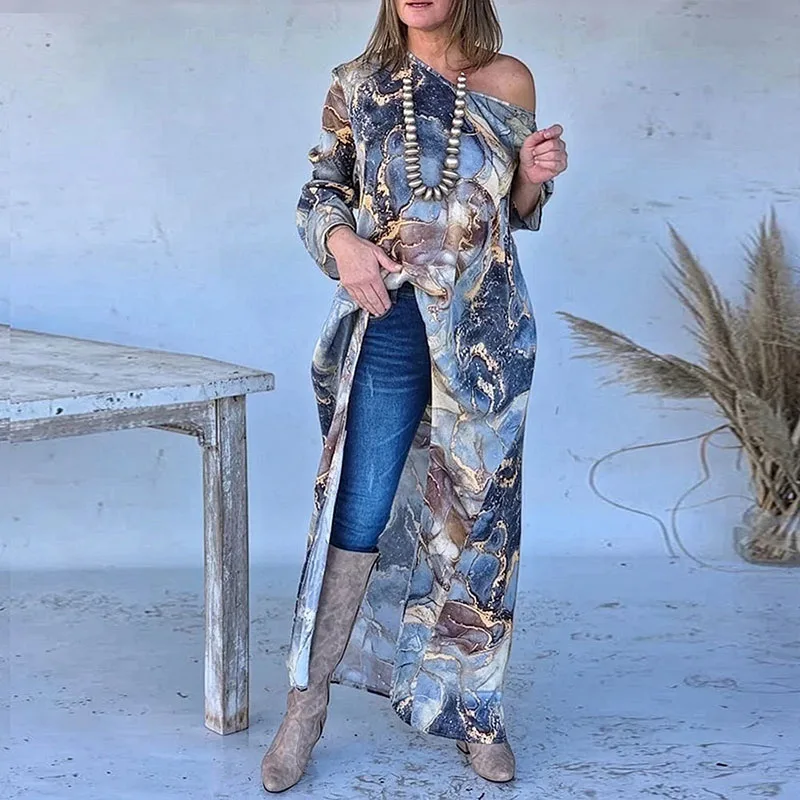 Sukienka damska na wiosnę 2026, asymetryczna długa sukienka, elegancka teksturowana sukienka z nadrukiem, sukienka na jedno ramię na imprezę, długa sukienka jesienno-zimowa z długim rękawem, seksowna sukienka w stylu boho.