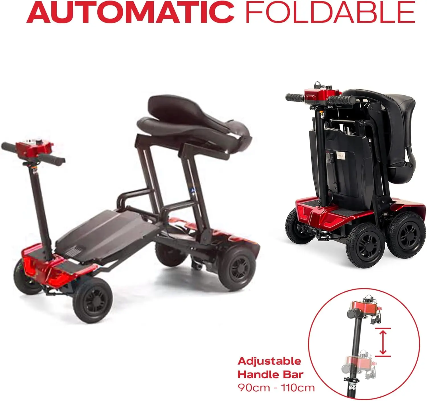 Automatic Foldable Mobility Scooter for Adults, One Click Fold and Unfold, Airline Approved, 4 Wheel Scooter with Lithium Batte