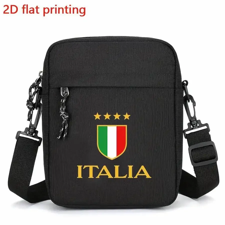 

Men's Italian-Themed Crossbody Bag - Black & Golden with Italian Flag & Coat of Arms Golden-Tone Hardware - Lightweight Durable