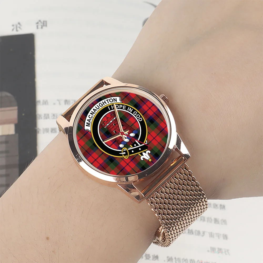 นาฬิกาข้อมือสีดำ รุ่น Rose Gold สำหรับผู้ชายและผู้หญิง นาฬิกาควอตซ์ สายสีเงินลายตารางสีแดงเขียว ของขวัญ