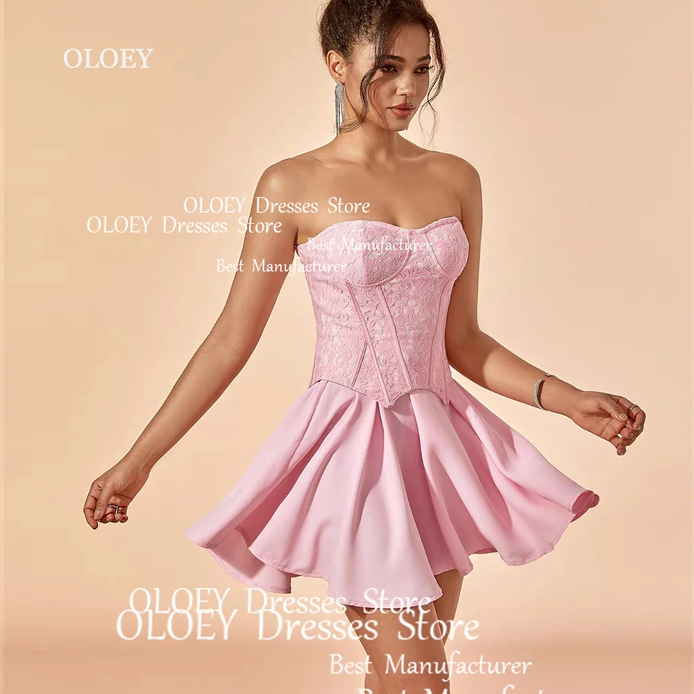 

OLOEY Exquisite Pink Short Prom Party Dresses Sweetheart Satin Cocktail Dress Night Club Gowns Custom Corset Back