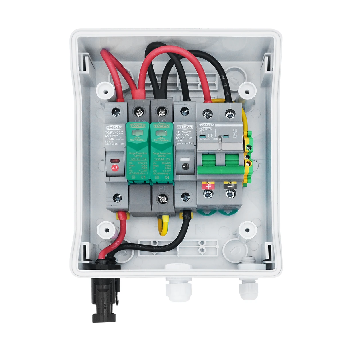 TOMZN Scatola combinatrice solare fotovoltaica fotovoltaica con protezione contro i fulmini 6 vie 1 ingresso 1 uscita DC 600 V Fusibile MCB SPD