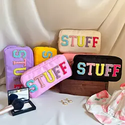 Portable Nylon Women's Cosmetic Bag Simple Letter Sticker Ladies Large Storage Bags Female Make Up Case Travel Clutch Handbags