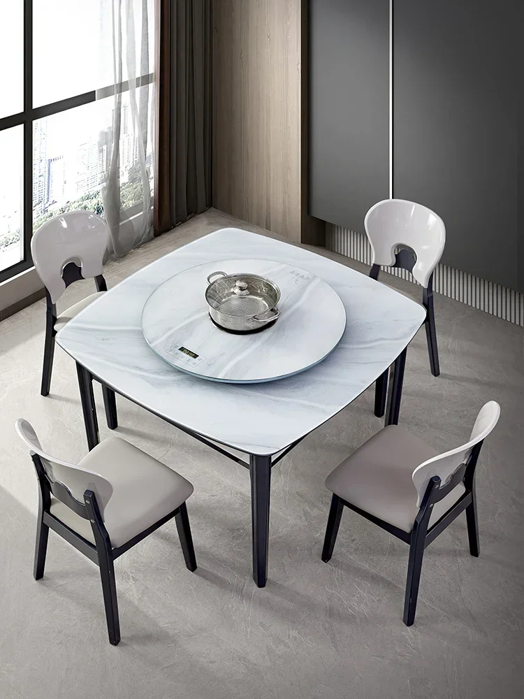 Mahjong Machine Dining Table Dual-Purpose in One Household Induction Cooker Electric Motor Hemp Solid Wood Magic Color Stone