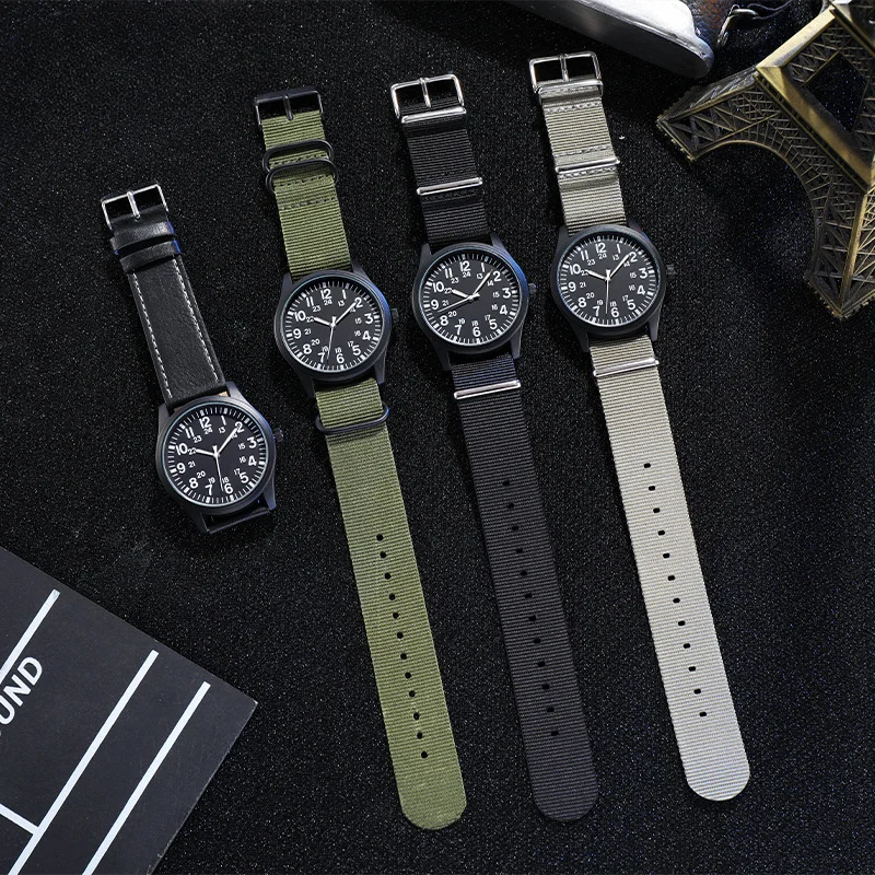 

Camping Men's Fashion Nylon Woven Band Quartz Watch Sport Watches Men Big Numbers Simple Sports Watch 24 Hours Display Reloj