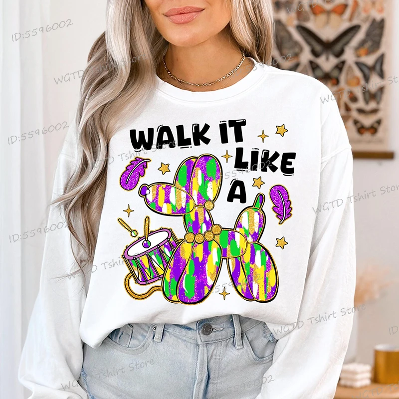 Walk It Like A Dog Mardi Gras Hoodie, Glitter Mardi Gras Hoodies Design, Retro Mardi Gras Women Clothing,