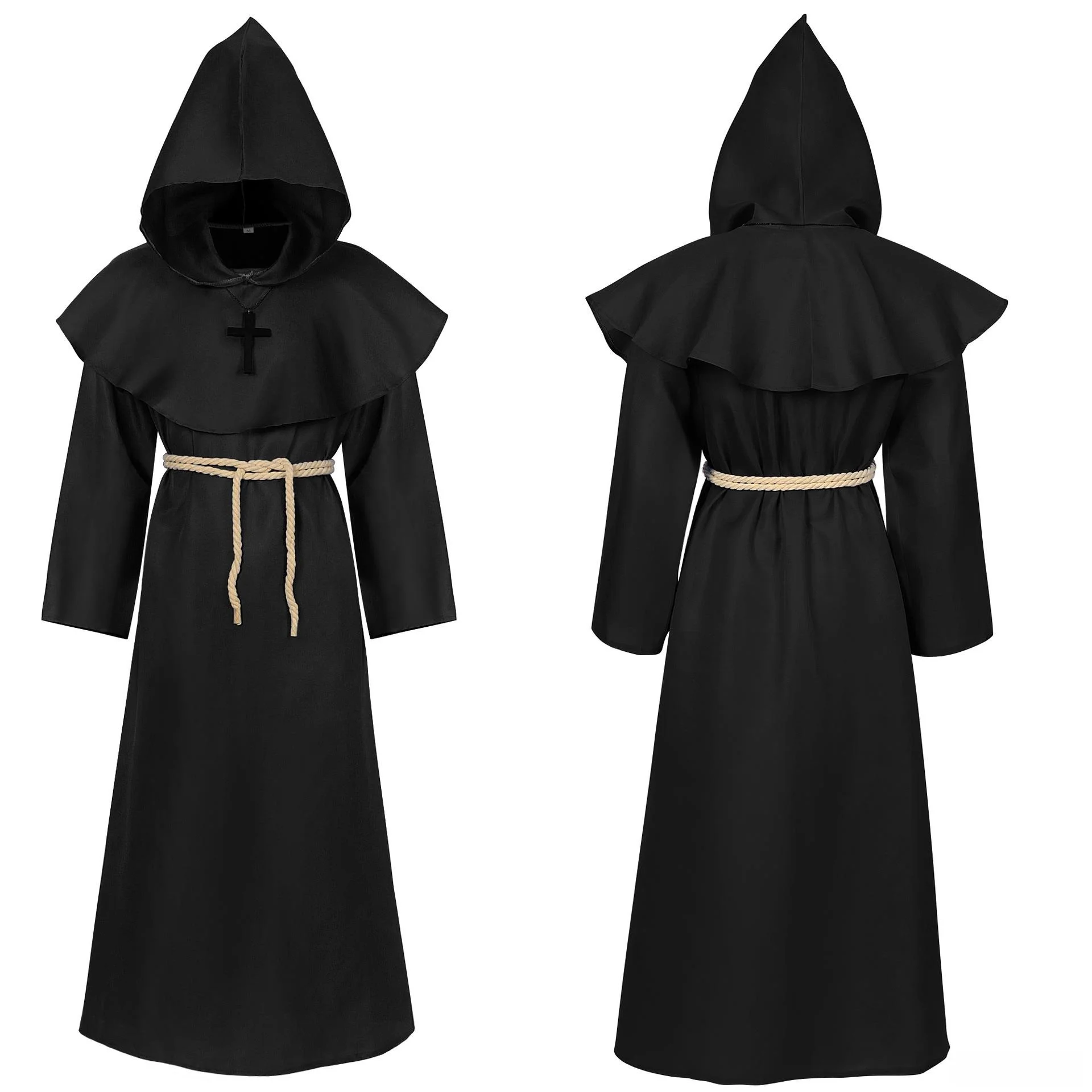 Medieval Halloween Death God Robe Vintage Long Robe Cosplay Party Role-playing Costume Men's Autumn Seven Sleeve Length view 3