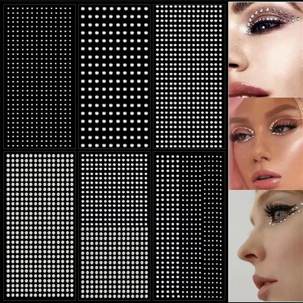 180-900pcs Set Mix 2mm/3/mm/4mm Hair Pearls Stick on Self Adhesive Stickers Face Stickers for Hair Face Makeup Nail DIY Crafts