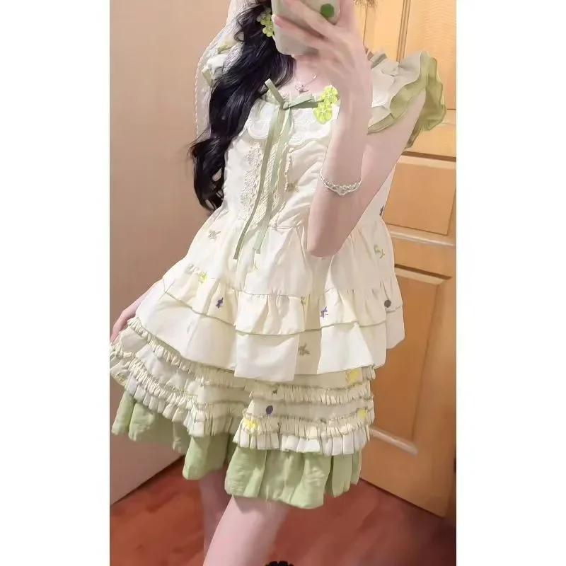 Vrouw Kleding Jurken 2-delige set Zomer Vintage Bloemenprint Kawaii Top + Minirok Japanse Harajuku Sexy Fairycore Jurk Chic - afbeelding 2