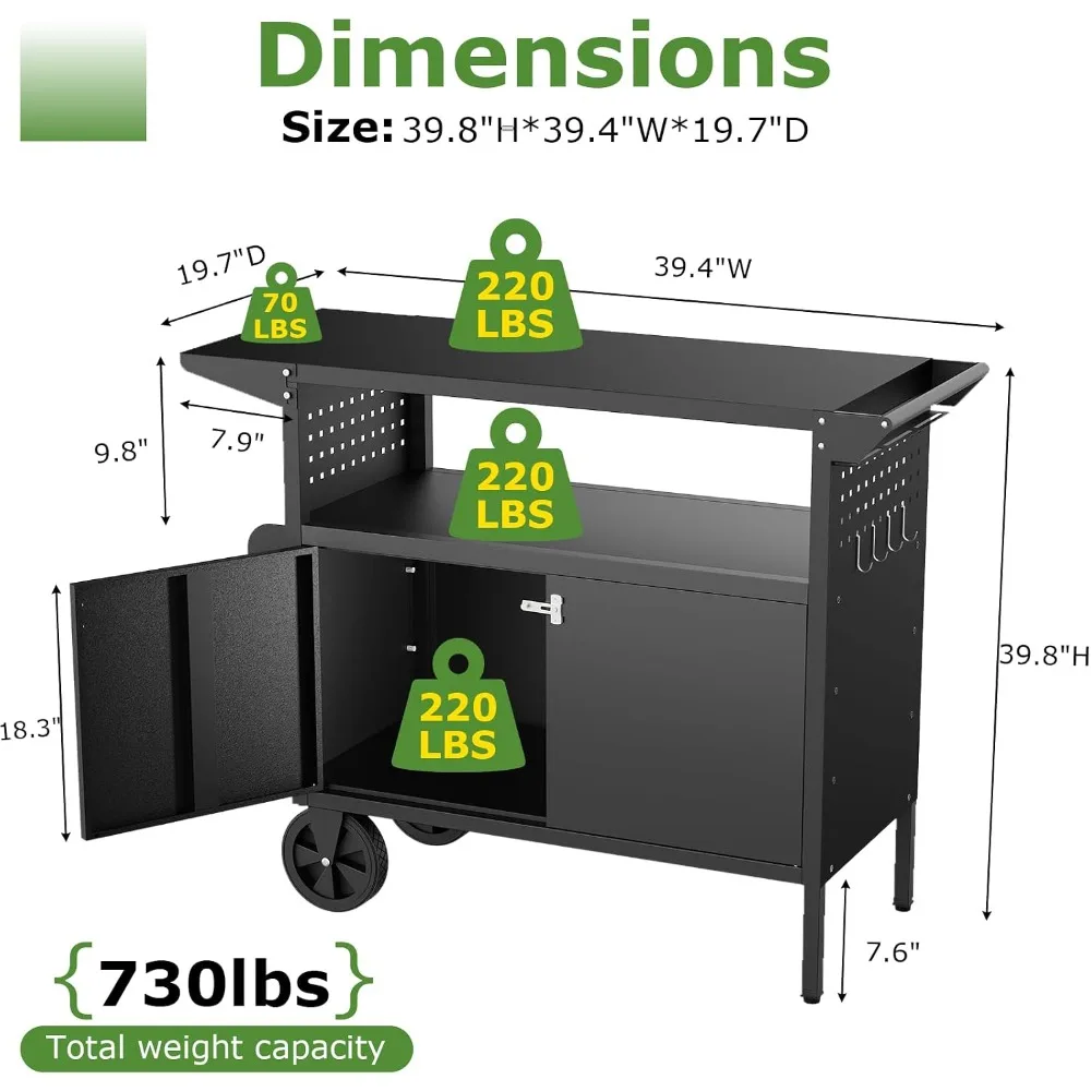 Outdoor Grill Table with Storage Cart for BBQ Cooking Station