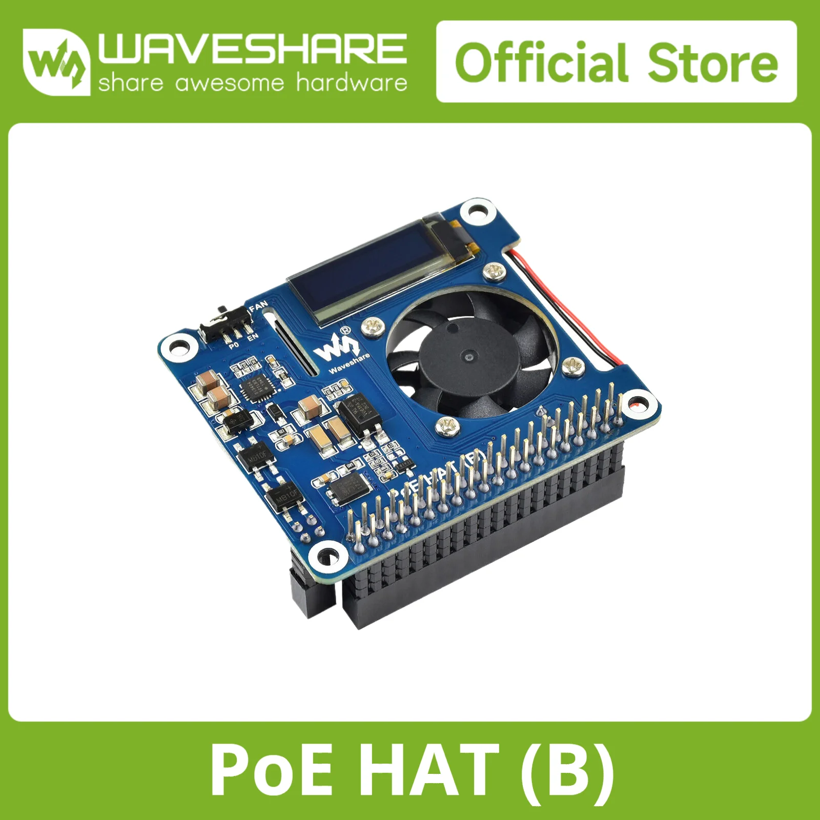 Waveshare Power Over Ethernet HAT (Type B) For Raspberry Pi 3B+/4B, 802.3af Power-Sourcing Equipment Required, POE HAT