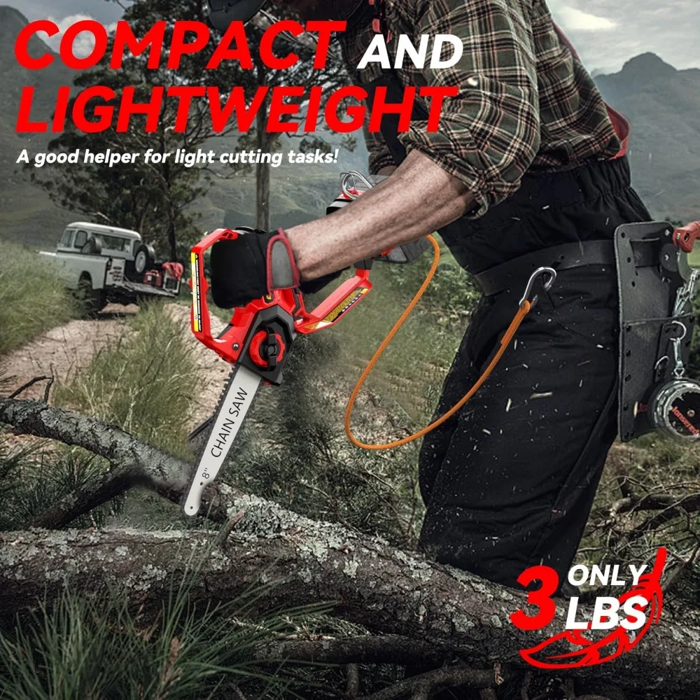 

8Inch and 6Inch 2-IN-1 Cordless Electric Chain saw with Brushless Motor and Auto-Oiler, 800W Hand Mini Chainsaw for Tree Pruning