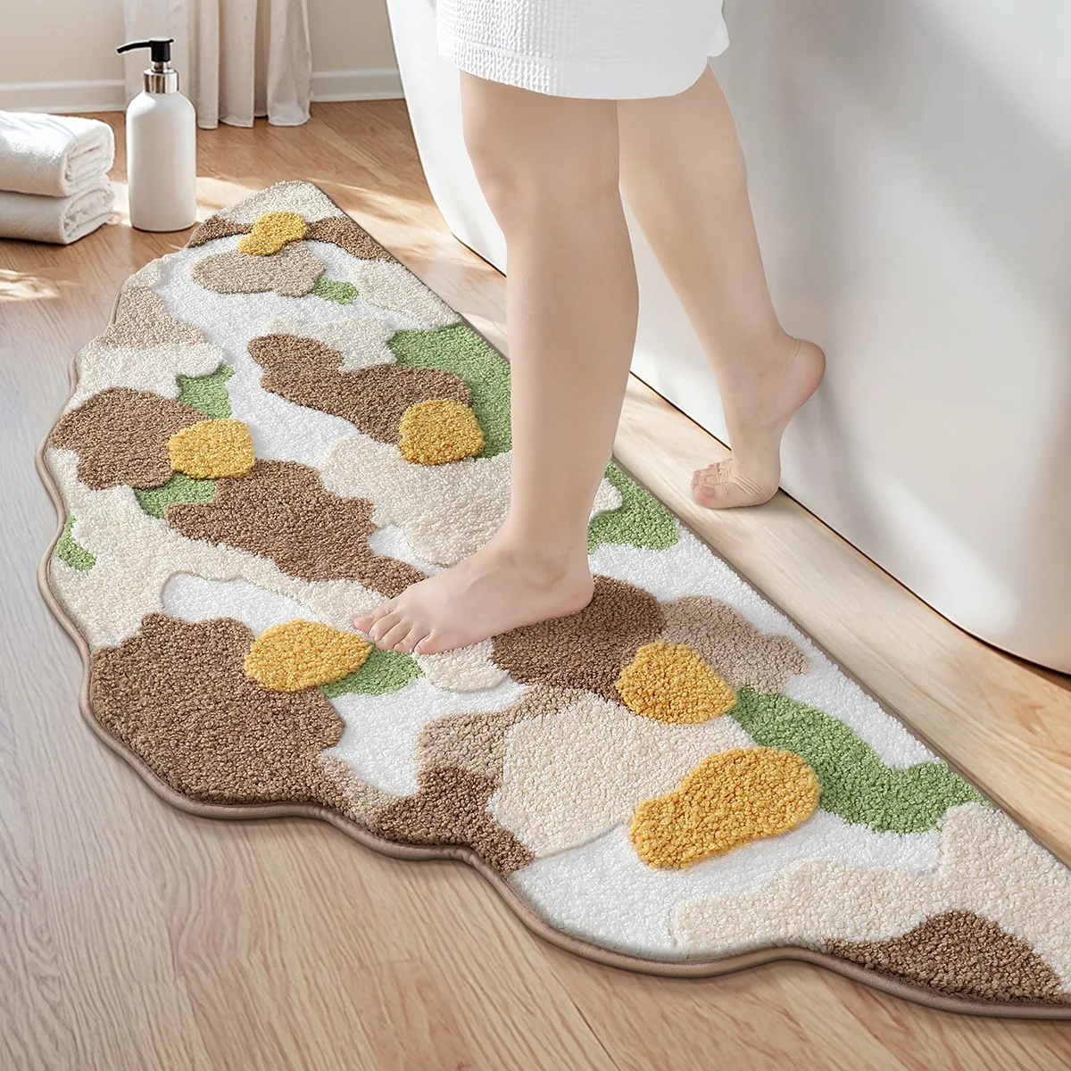 Autumn Mountain Shaped Flocking Bedside Rug, Non-Slip Bath Mat, Ultra-Thick Ultra-Fine Fiber, Soft & Cushy Absorbent, Home Decor