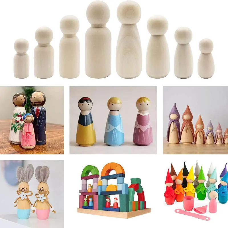 35-90MM Unfinished Wooden Peg Dolls Peg People Wooden Figures Decor Peg Doll People for DIY Art Craft Painting Peg Game