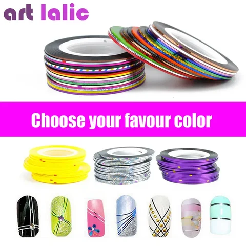 DIY Nail Art Striping Tape Stickers Decals for UV Gel Acrylic Nails Glitter Polish 1 Sheet Choose Your Colors
