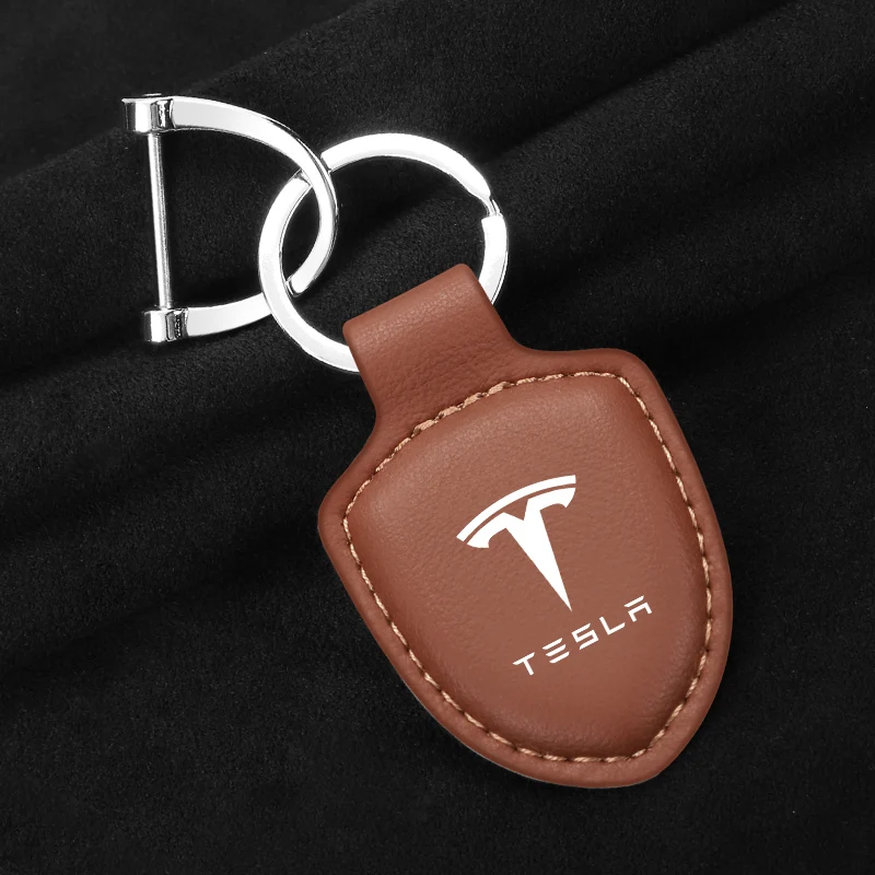 3D Metal Car Keychain Ring Vintage Leather Keyring Accessories for Tesla Model 3 Y S X 2021 Roadster Cybertruck Juguete Space X