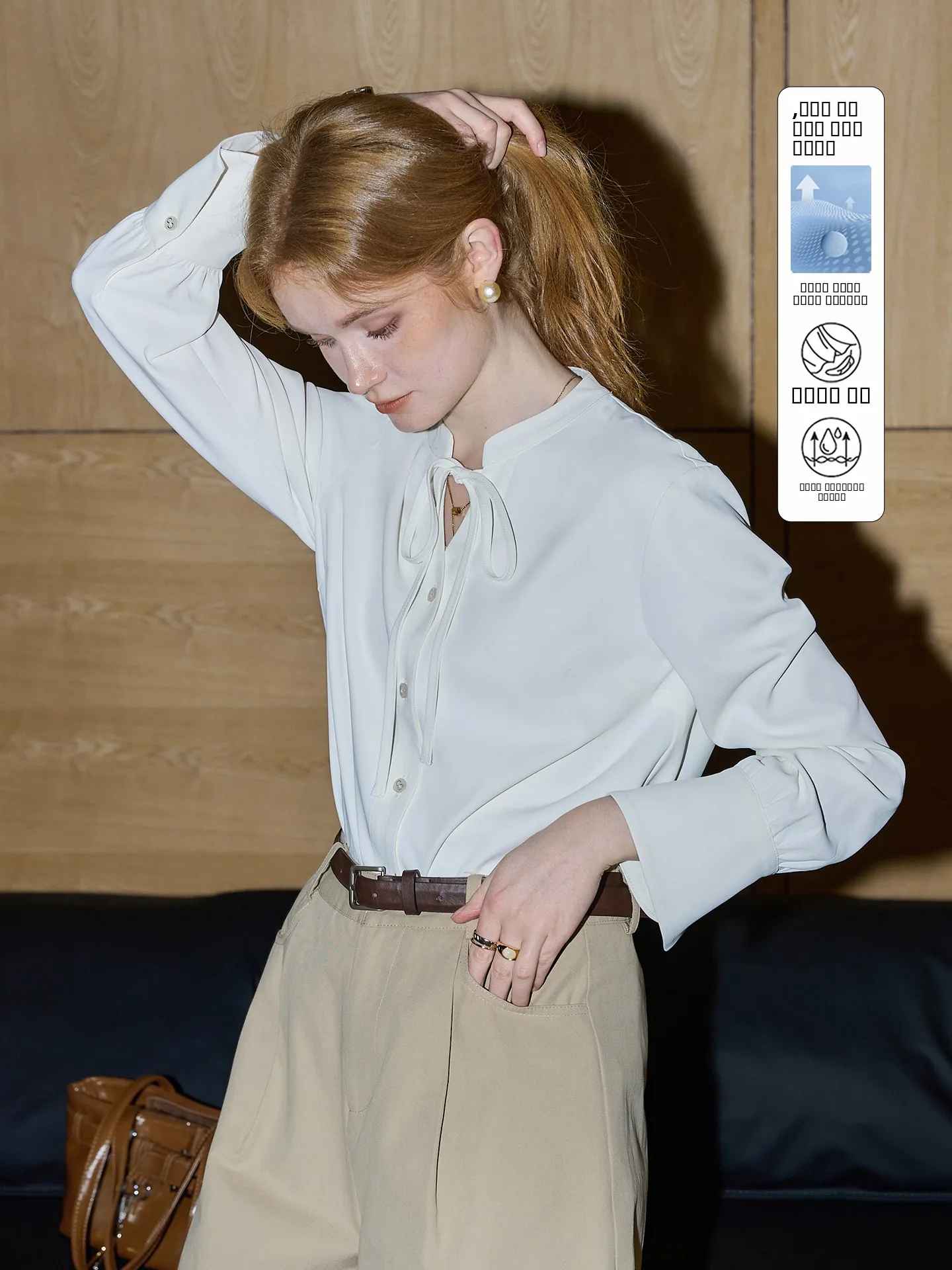 

KUHNMARVIN White Long Sve irt Women's Early Autumn New Sle Light Maturi Sle V-ne Buttoned Polyester Blend