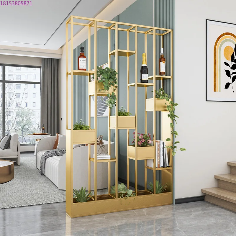 Simple wrought iron partition blocks the entrance office, living room, dining room, screen bar display rack