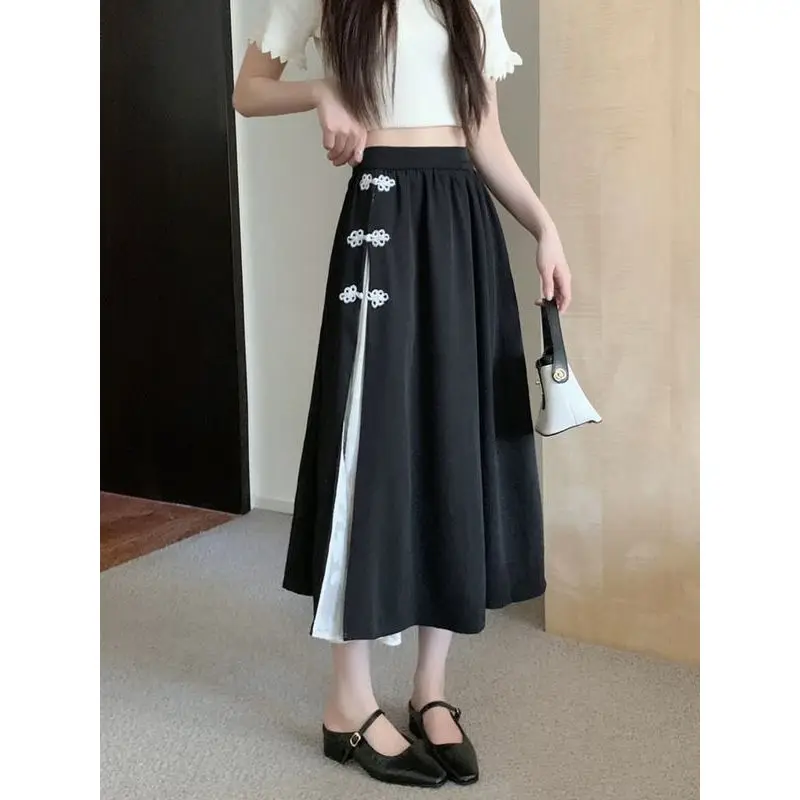 

Юбка в китайском стиле, летняя юбка с разрезом и высокой талией, большие юбки трапециевидной формы, многослойное женское вечернее платье макси, корейская одежда, женские отзывы