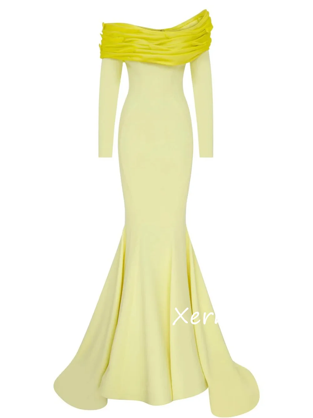 カスタマイズされたマッチングジャージープリーツトランペットオフショルダーロングドレスオーダーメイドの機会にふさわしい絶妙な中国風