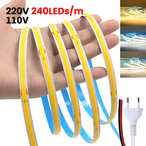 Wire Light LED COB LED Light Strip AC 110V 220V With US EU Plug 2PIN Wire Super Bright 240LEDs/m 3000k 4000k 6000k Flexible Lamp 5m 10m 15m 20m