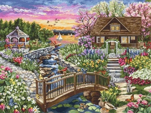 

Scenery Head Embroidery Kits, Cross Stitch Kits, DIY Home Embroidery, LUCA-S B2379 lake house in spring 66-52