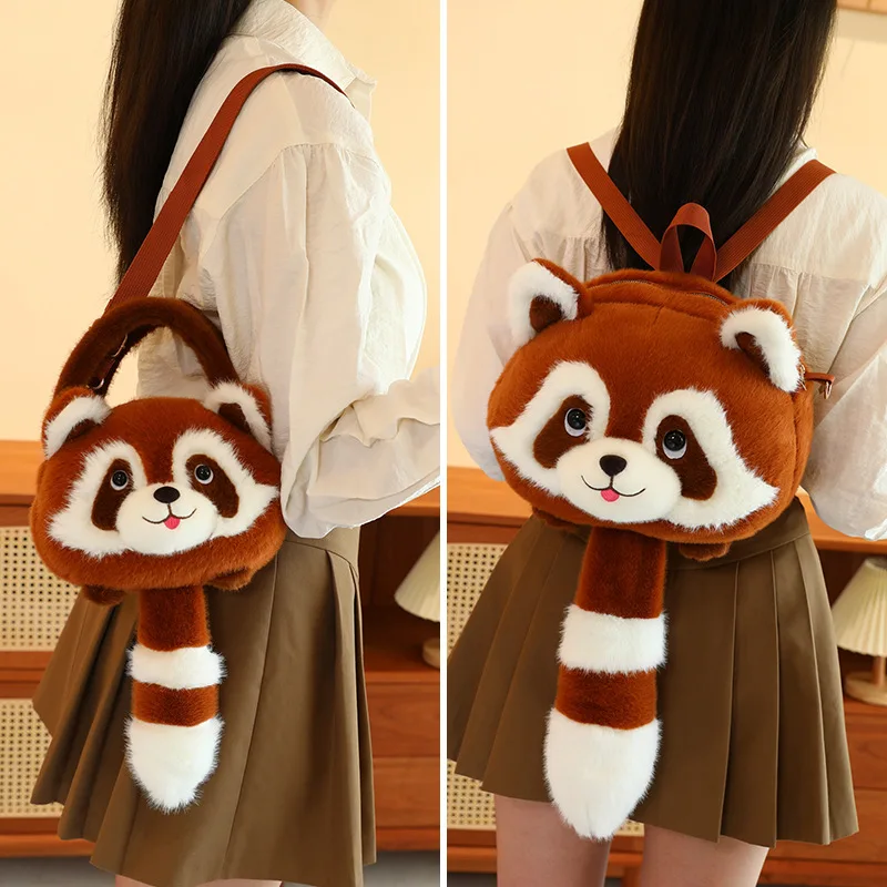 かわいいぬいぐるみアライグマハンドバッグ、面白い人形手作りバックパック、大容量ショルダーバッグ、漫画の子供と女の子のデイバッグ