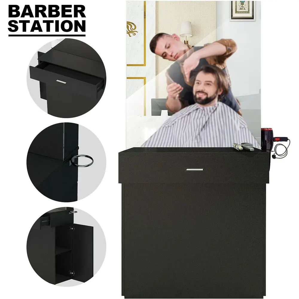 Artist hand Wall Mounted Sn Station with Mirror or Barber, Beauty & Spa | Space Saving Wall Mounted Styling Station With Mirror,