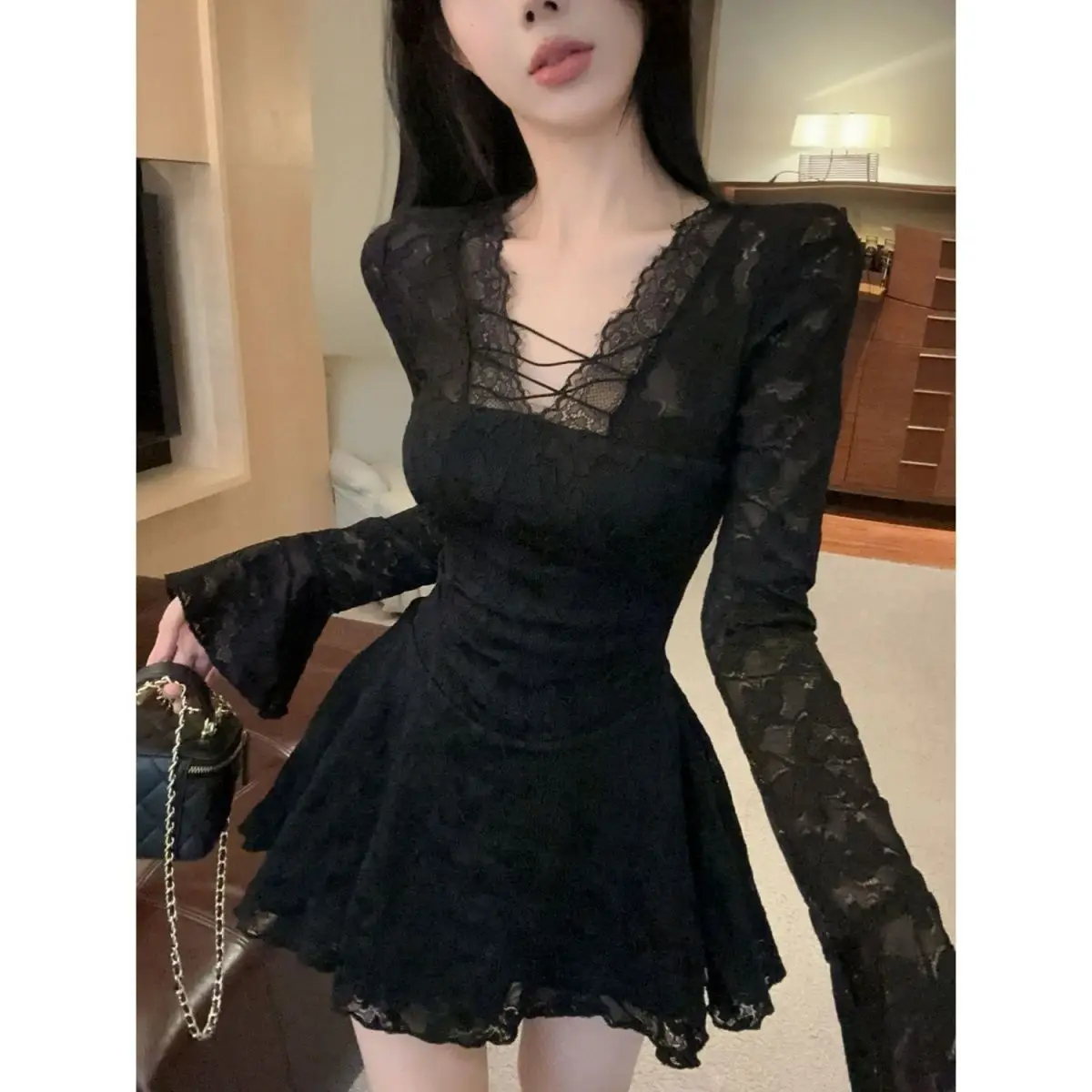 Vestidos para mujer de primavera Modal Ditsy recortado ahumado cintura atada Regular Picnic Mori Pastoral literario artístico ajuste suave