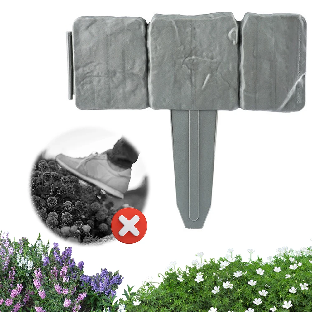 

40PCS Garden Edging Border Stone Pattern Edging Artificial Imitation Stone Fence Partition Fence Garden Decor DIY Lawn Border