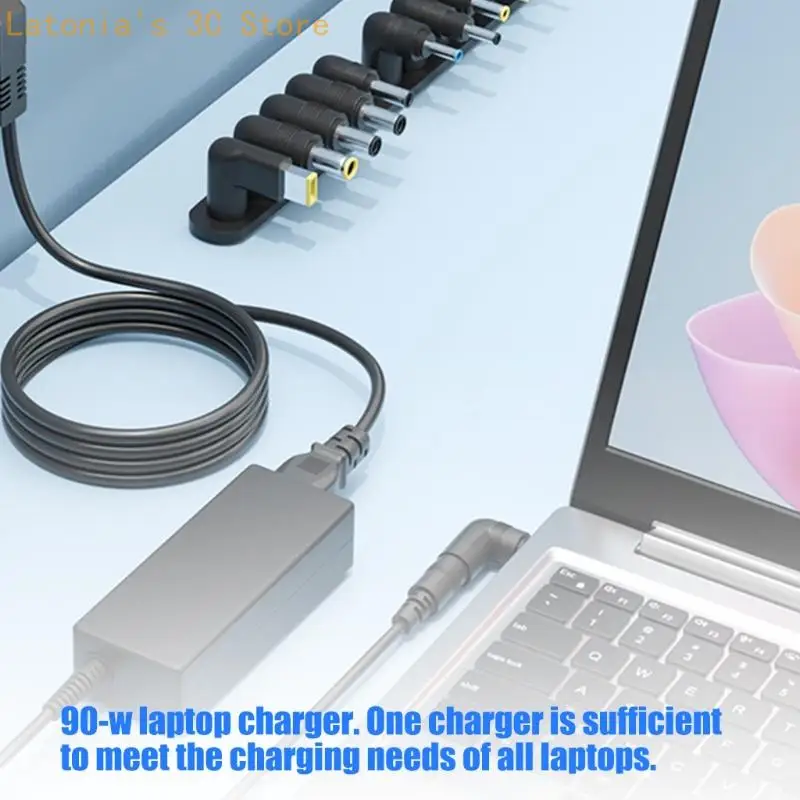Small-Form Laptop Power Brick 90W Replacement Unit with 12 Heads for Students, Office Staff, Desk Areas, Indoor Use and Travel