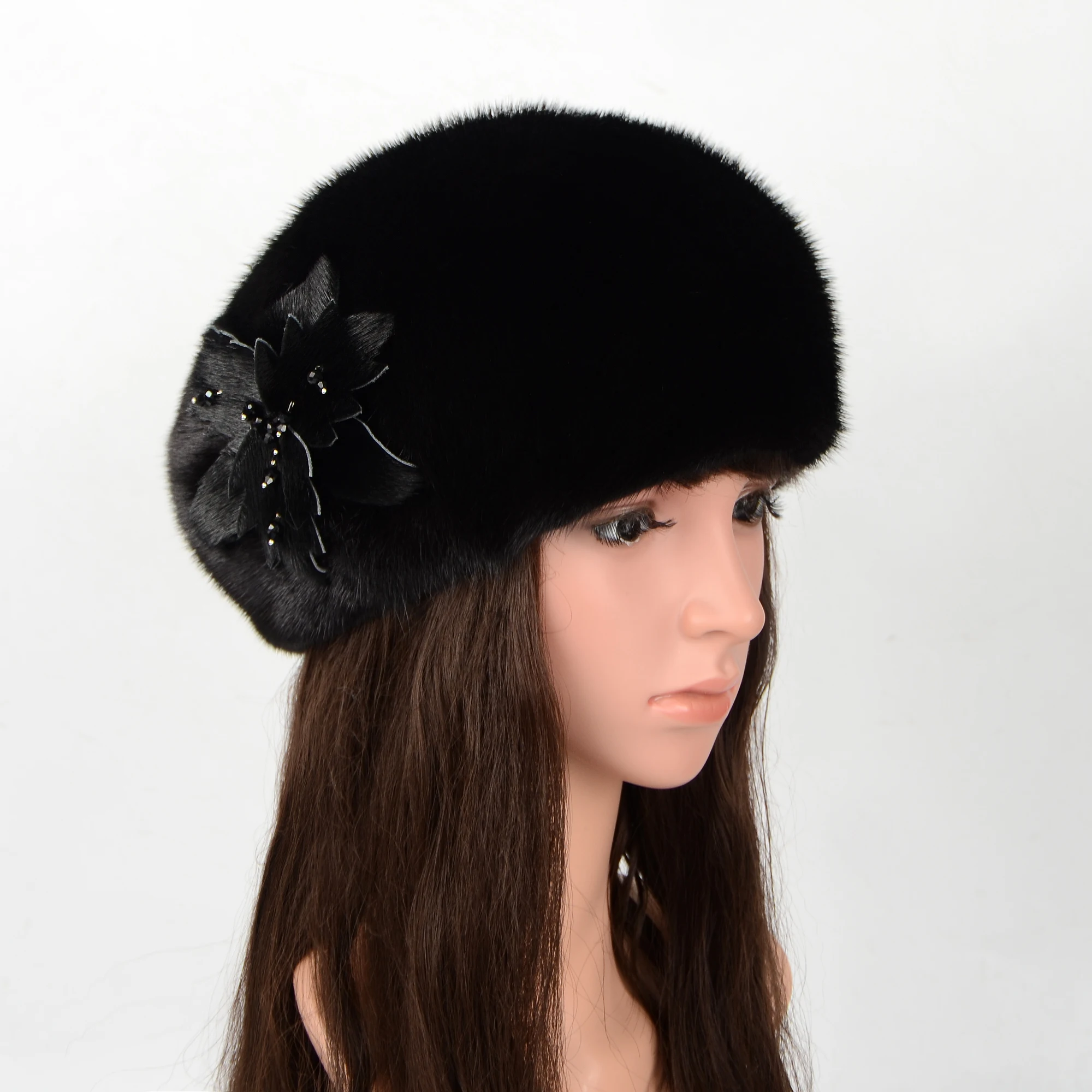 New whole mink fur Lady hat elegant  female Women Natural mink  Fur Caps Winter Thick Warm Ears Fashion Bomber Outdoor Earwarmer