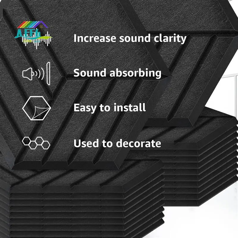 

AEF6-12 Pack Self Adhesive Acoustic Panels, 14 X 12 X 0.4Inch Soundproof Wall Panels, Sound Absorbing Panels