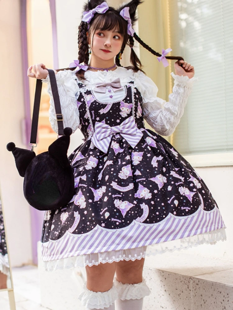 Pink Japanses Lolita Dress Jsk Cute Cartoon Print Princess Women Cute Bow Tea Party Strap Dresses Y2k Kawaii Dresses Women