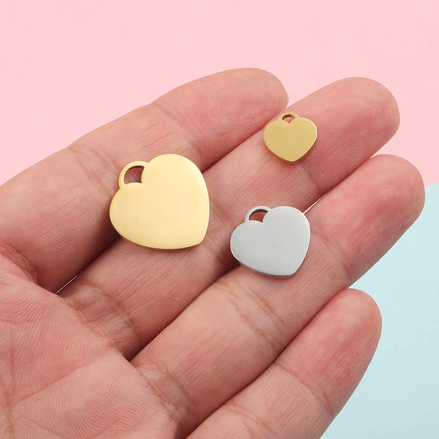 

30pcs/Lot Stainless Steel Heart Pendant Tags Blanks High Polished Heart Charms Diy Jewelry Heart Tag Big Hole Necklace Pendant