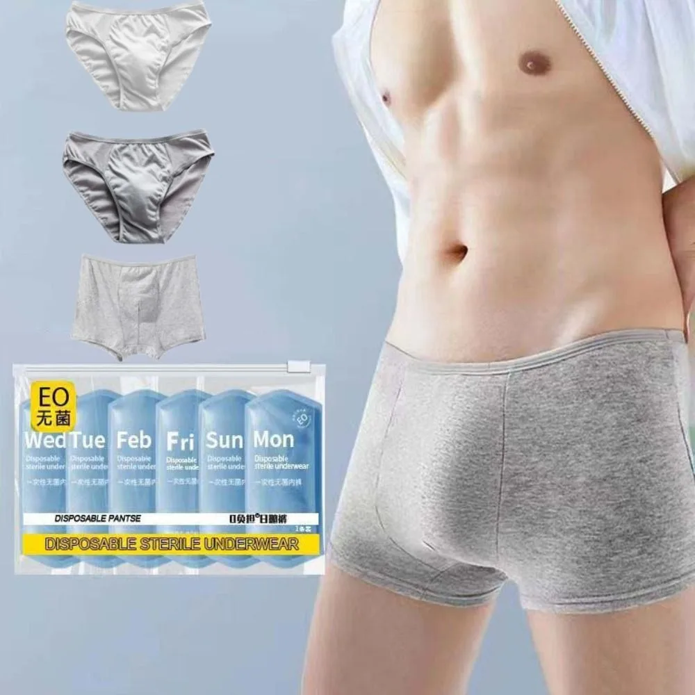

5Pcs Elastic Traceless Men's Disposable Panties Mid Waist Simple Seamless Cotton Briefs Lingerie Solid Underwears for Man Male