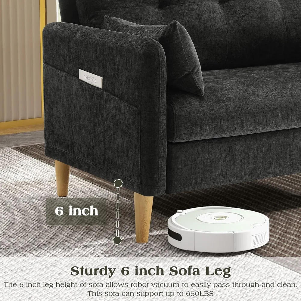 أريكة Loveseat، أريكة صغيرة مقاس 47 بوصة لغرفة المعيشة، مقعد مريح من قماش الشنيل لغرفة النوم مع وسادة رمي #6