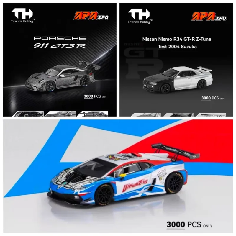 les-modeles-de-voitures-en-alliage-moule-sous-pression-th-1-64-911-gt3r-nissan-gtr34-et-lamborghini-evo2-gt3-sont-limites-a-l'exposition-foshan-apa
