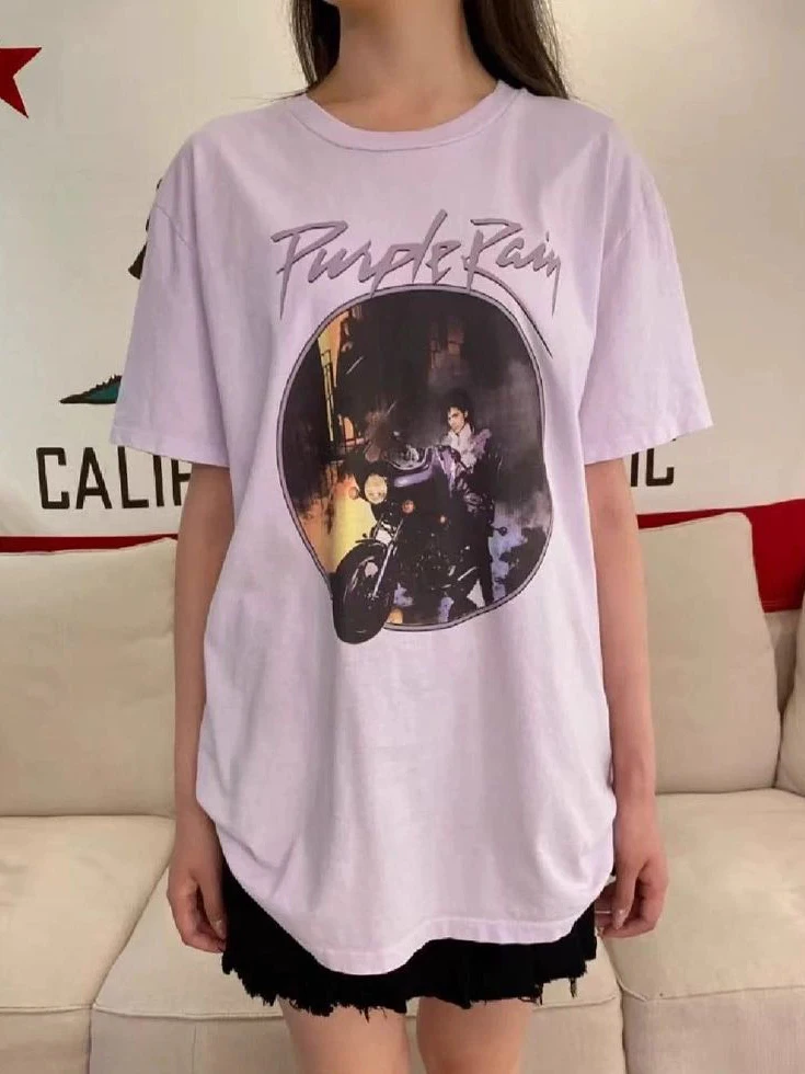 

Graphic Print Purple Loose T-shirts Woman O-neck Short Sleeve Cotton Tee Summer Vintage Classic Boyfriend Style Oversized Tshirt