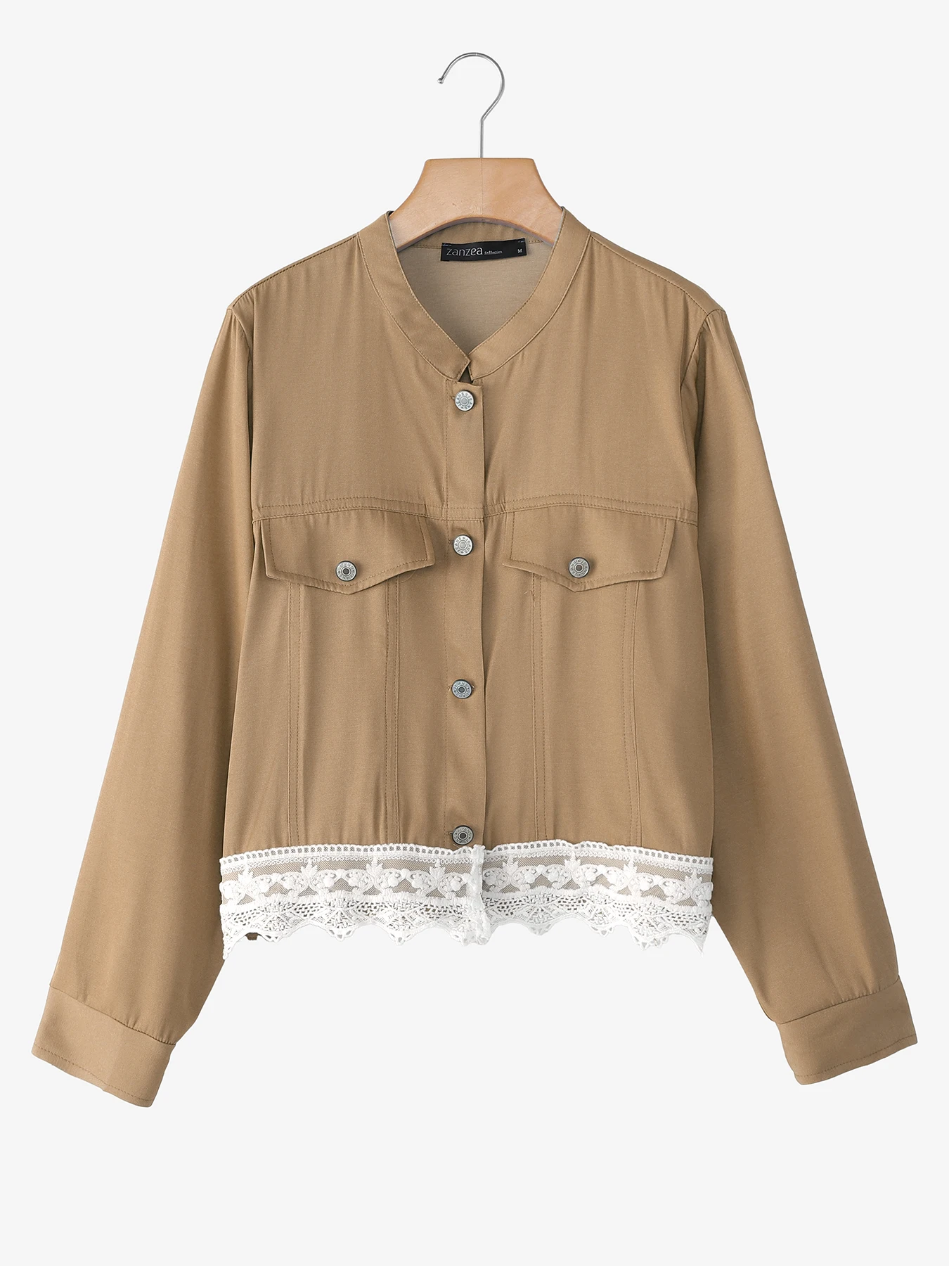 เสื้อเชิ้ตผู้หญิงสไตล์ฤดูใบไม้ร่วง ZAZNEA แขนยาว เสื้อคลุมตัวยาวติดกระดุม เสื้อเบลาส์ลำลอง แต่งผ้าลูกไม้ เสื้อหลวมสไตล์สตรีท เสื้อคลุมคาร์ดิแกน