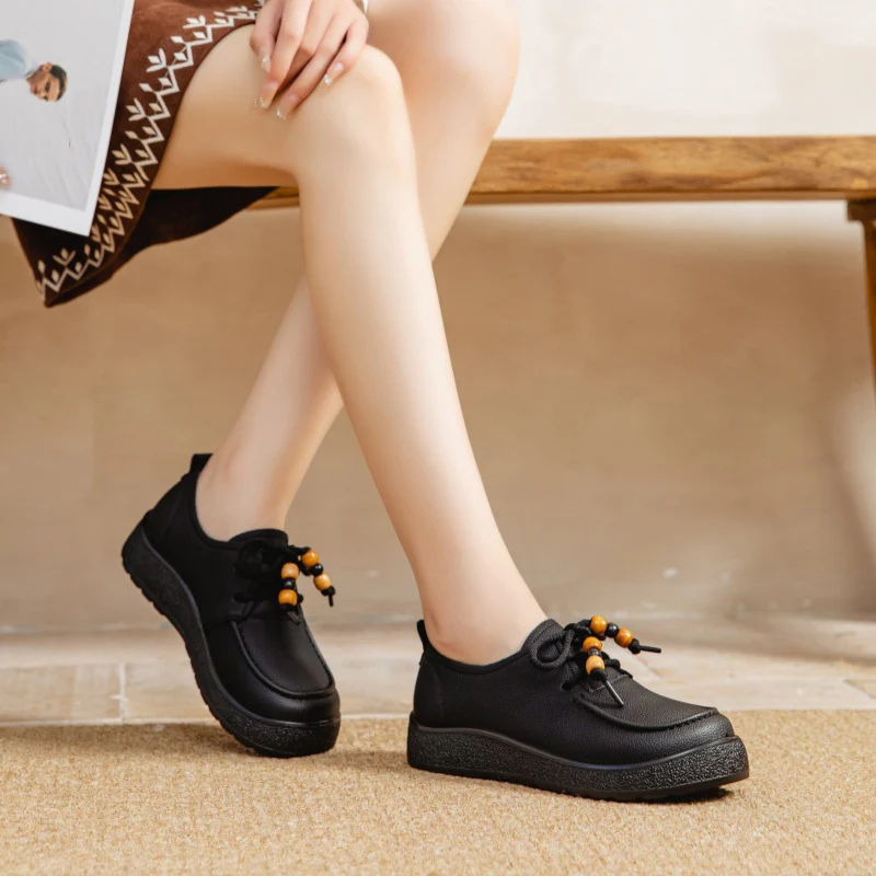 2026 Spring Autumn Women's Comfortable Platform Loafers Flat Soft Ladies Casual Shoes Brand Black Brown Plus Size 41 D852