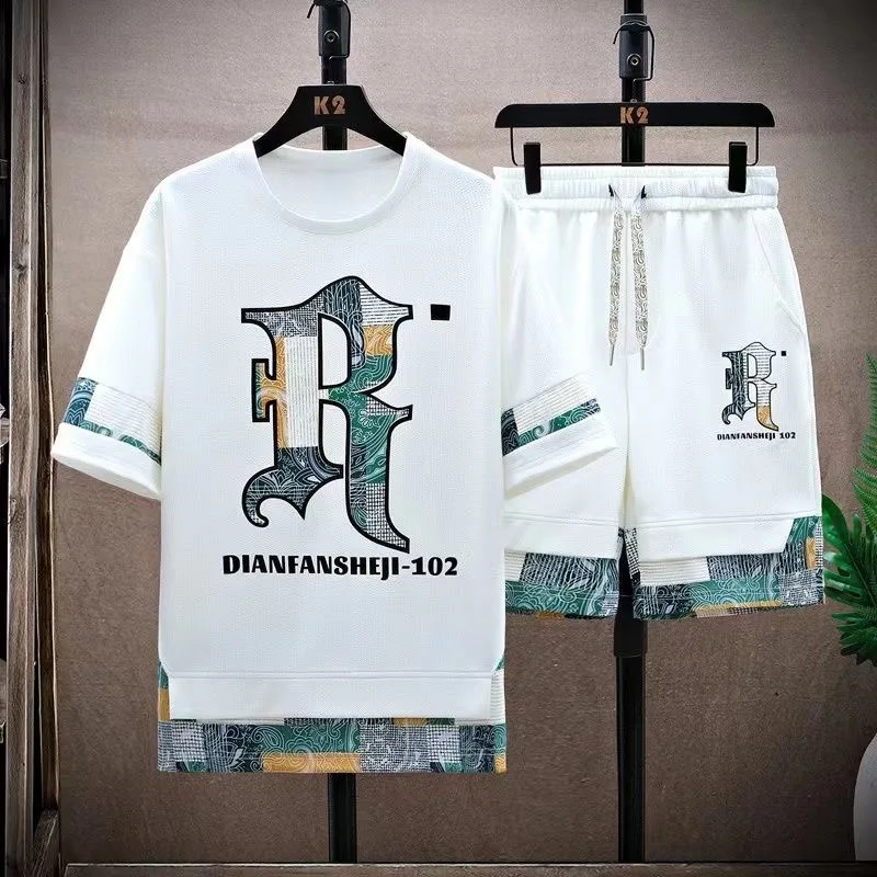 2024 Summer New Fashion Trend Printed Large Size Sports Suit Men\'s Casual Relaxed Comfortable Breathable Two-Piece Set M-4XL