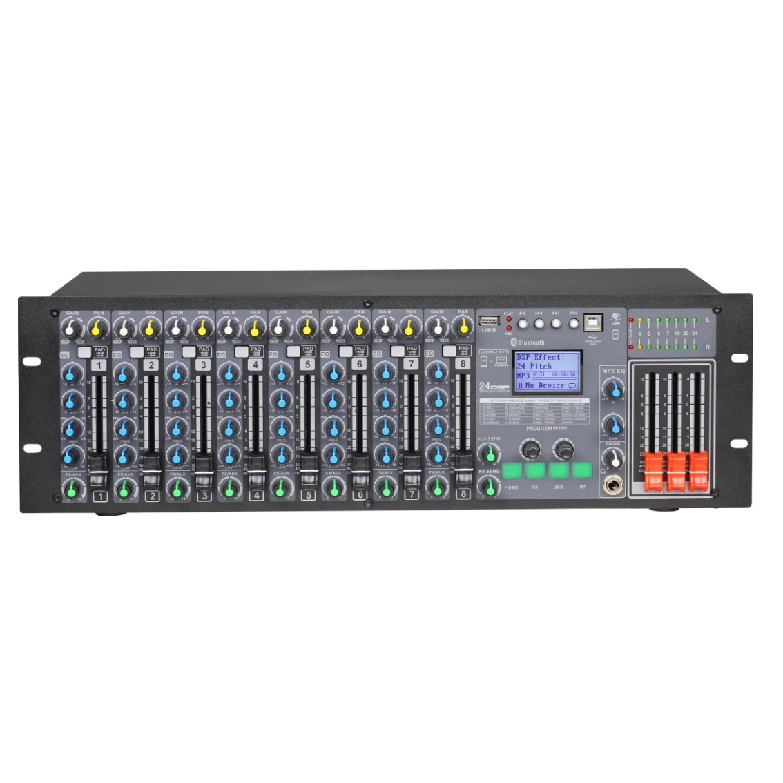 

GPUB PFB-8D Professional Dj Mixer 8 Channel Rack-mounted Mixer With Amplifier 300W*2 8ohm Audio Mixer