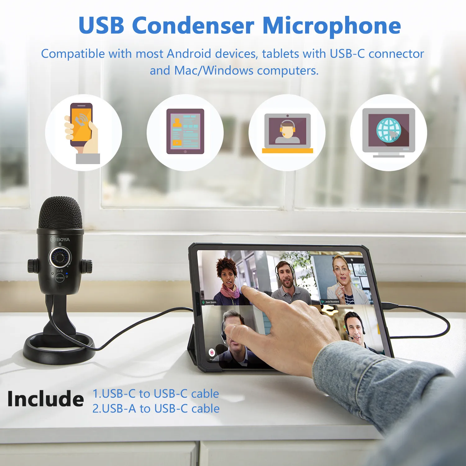 BOYA BY-CM5 Desktop Condenser USB Microphone for PC Gaming Computer Laptop Smartphone Windows Mac Streaming Youtube Recording