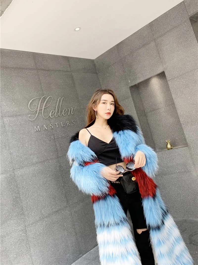 

Silver Fox Fur Woven Fur Coat Collar Long Lapel Colorful Thick Warm Fur Winter Fluffy Jacket Women High Street Women's Clothing