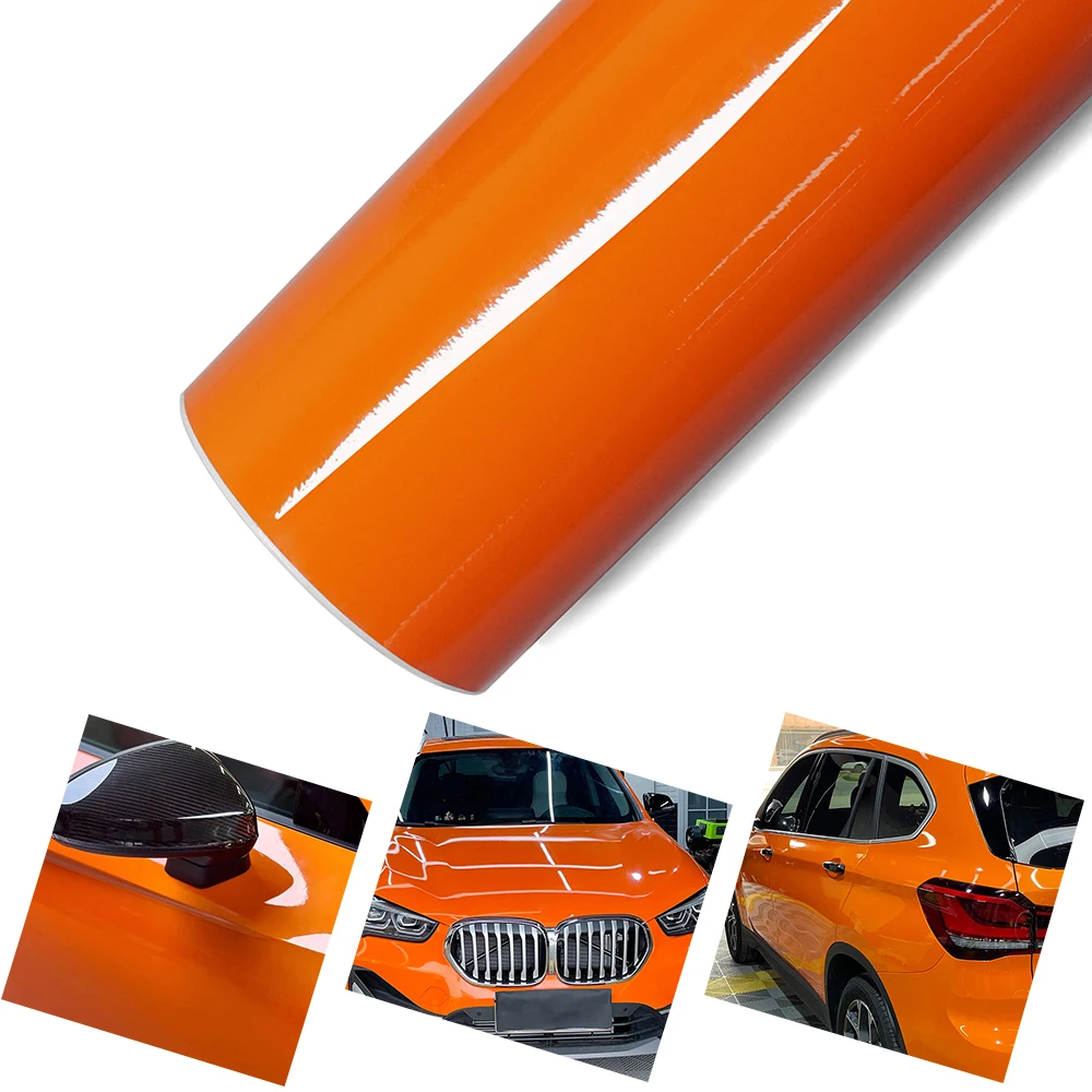 

Car Vinyl Wrap Film Premium Glossy Orange Self-adhesive Vehicle Body Decal Auto Engine Hood Decoration Sticker Air Bubble Free