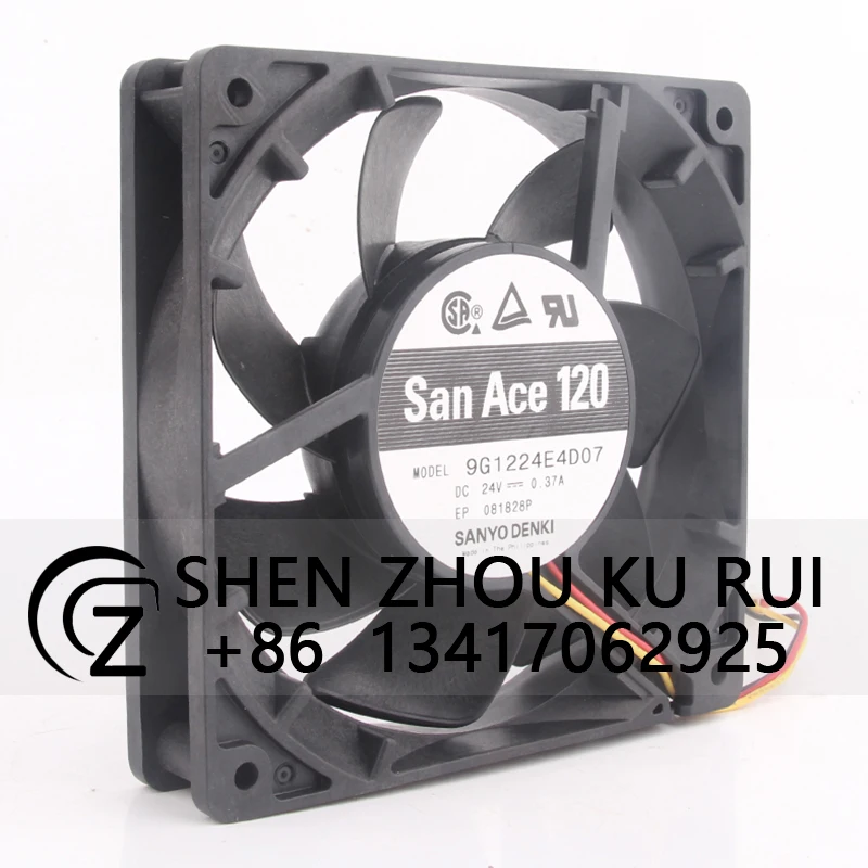 Case Fan for Sanyo SanAce120 9G1224E4D07 120X120X25MM 12CM 12025 24V 0.37A 3-Wire Inverter Cooling Fan