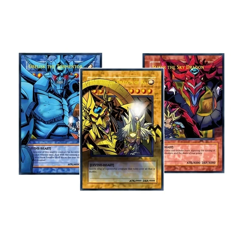 3pcs/set YuGiOh Sky Dragon Yugi Muto Obelisk The Tormentor Self Made Refraction Flash Card Anime Classics Game Collection Cards